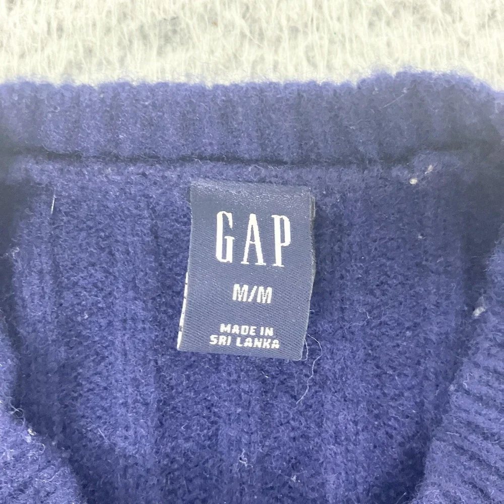 Gap Sweater Mens Medium Navy Blue‎ 100% Lambswool Ribbed Knit Crewneck Pullover